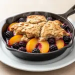 cast iron skillet peach blackberry cobbler - featured image