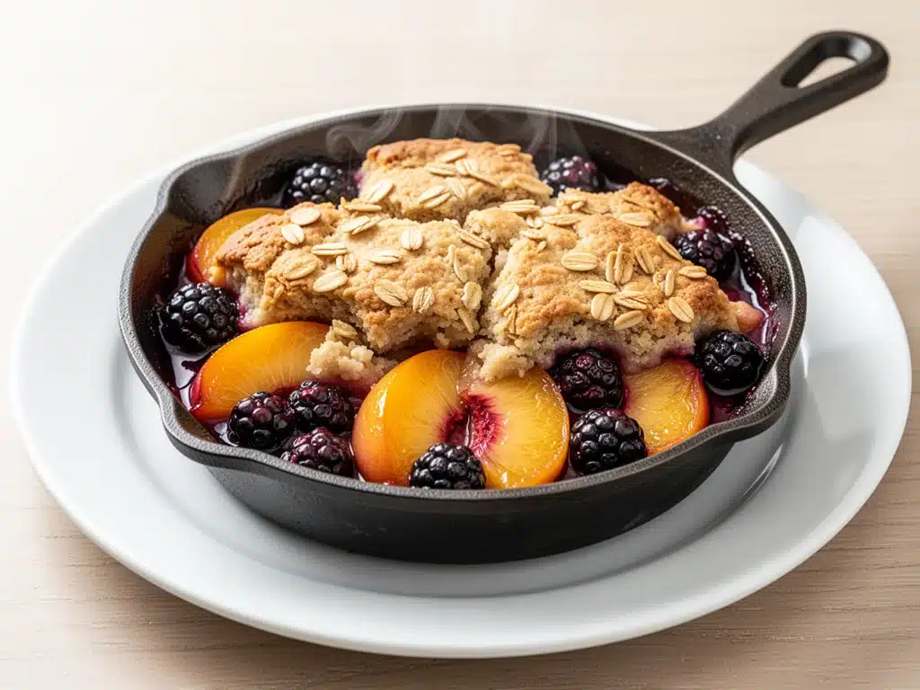 cast iron skillet peach blackberry cobbler - featured image