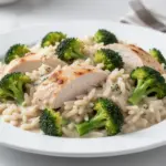 creamy chicken and broccoli rice casserole - featured image