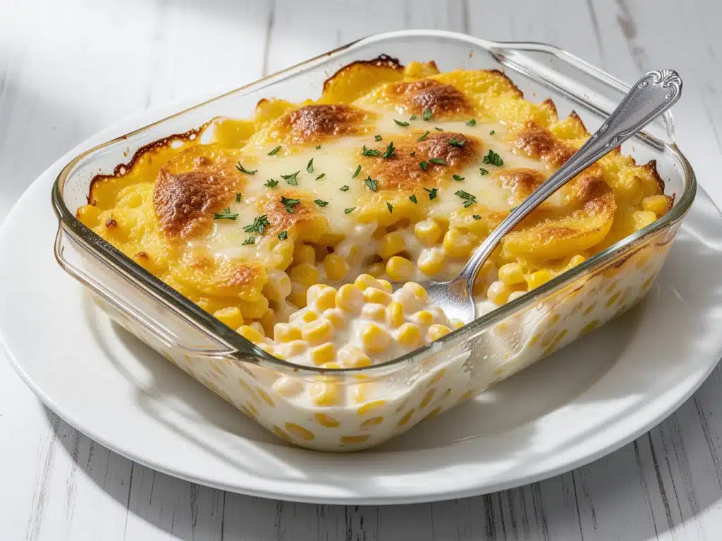creamy scalloped corn - featured image