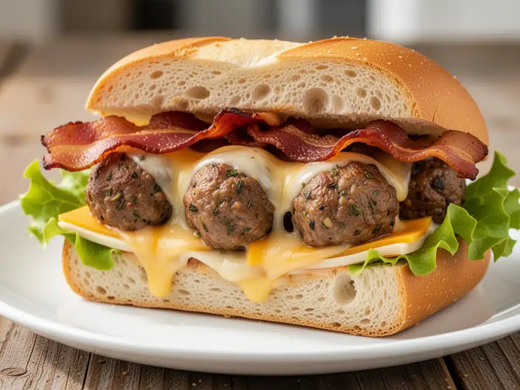Game Day Bacon Cheeseburger Meatball Subs - featured image
