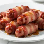 Game Day Bacon Wrapped Cocktail Sausages with Maple Glaze - featured image
