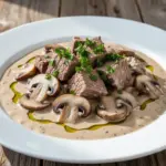 slow cooker beef and mushroom stroganoff - featured image