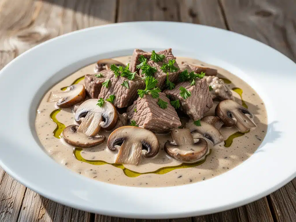 Home 1 slow cooker beef and mushroom stroganoff - featured image
