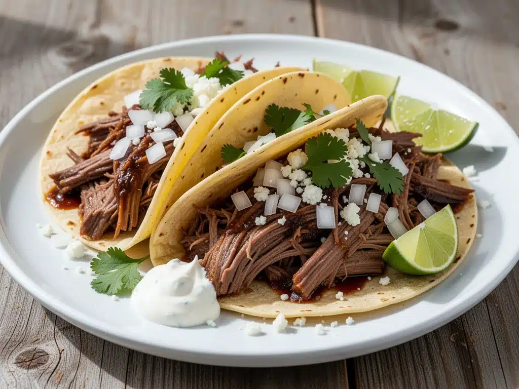 slow cooker beef barbacoa tacos - featured image