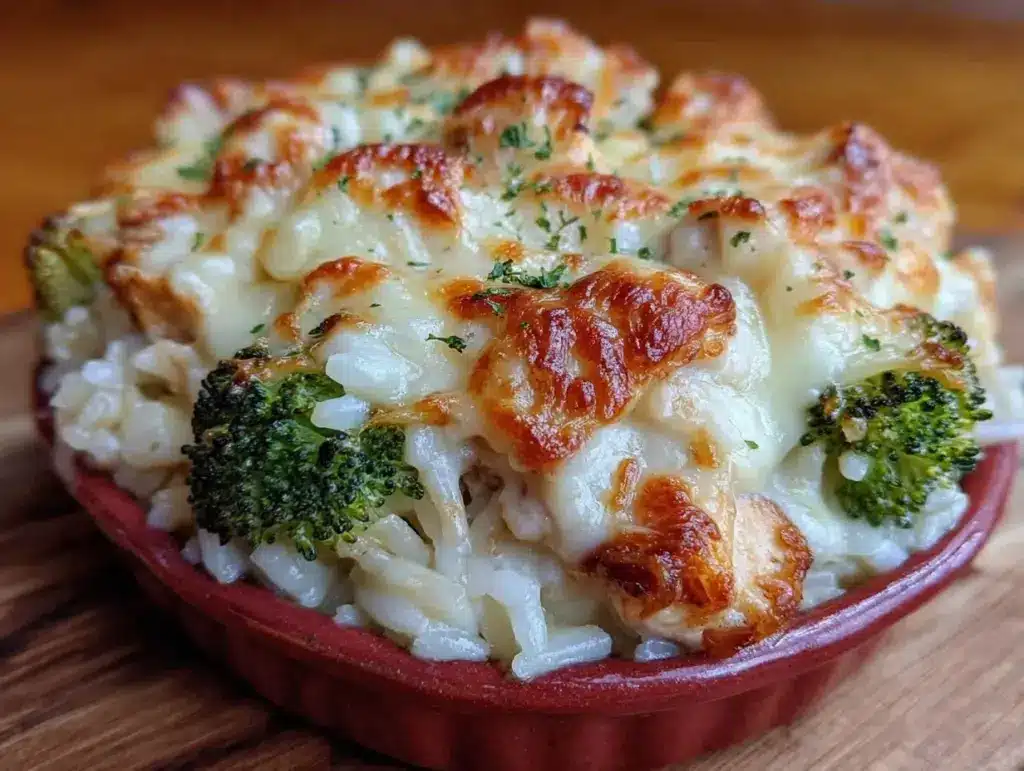 cheesy chicken broccoli rice casserole - featured image