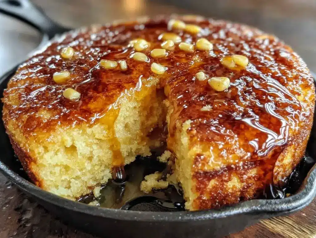 crispy buttery cast iron cornbread with honey - featured image
