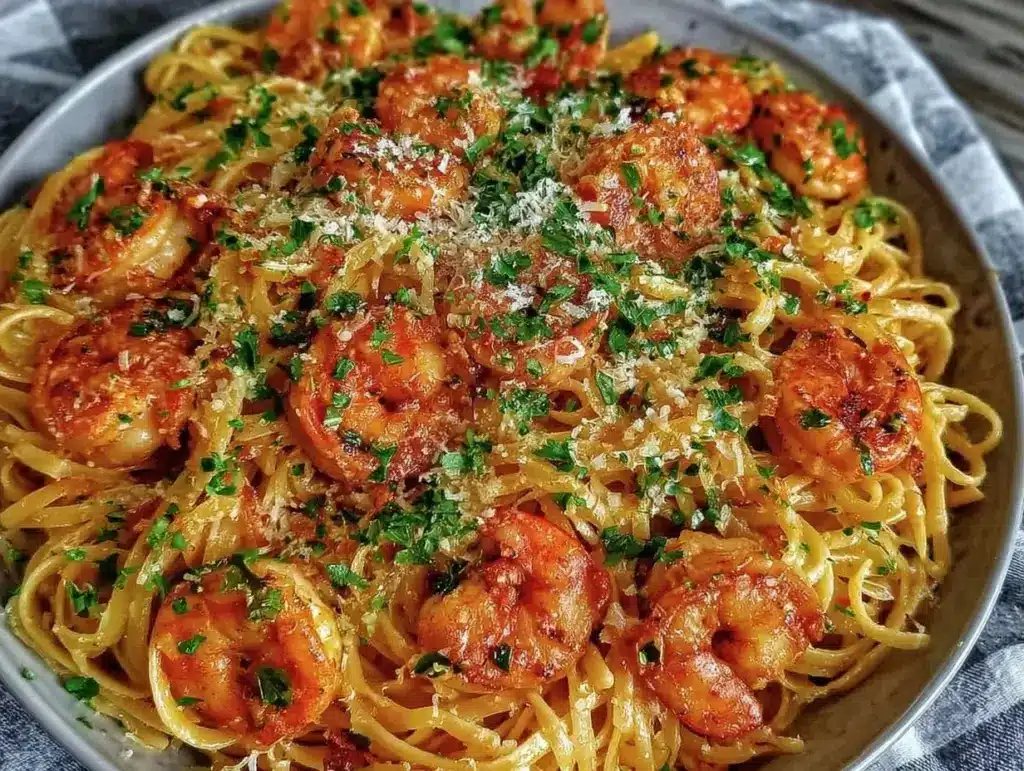 easy creamy garlic butter shrimp scampi pasta - featured image
