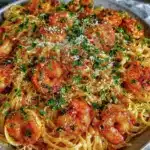 easy creamy garlic butter shrimp scampi pasta - featured image