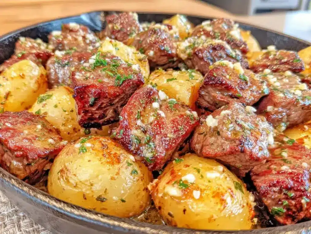garlic butter steak bites for two - featured image