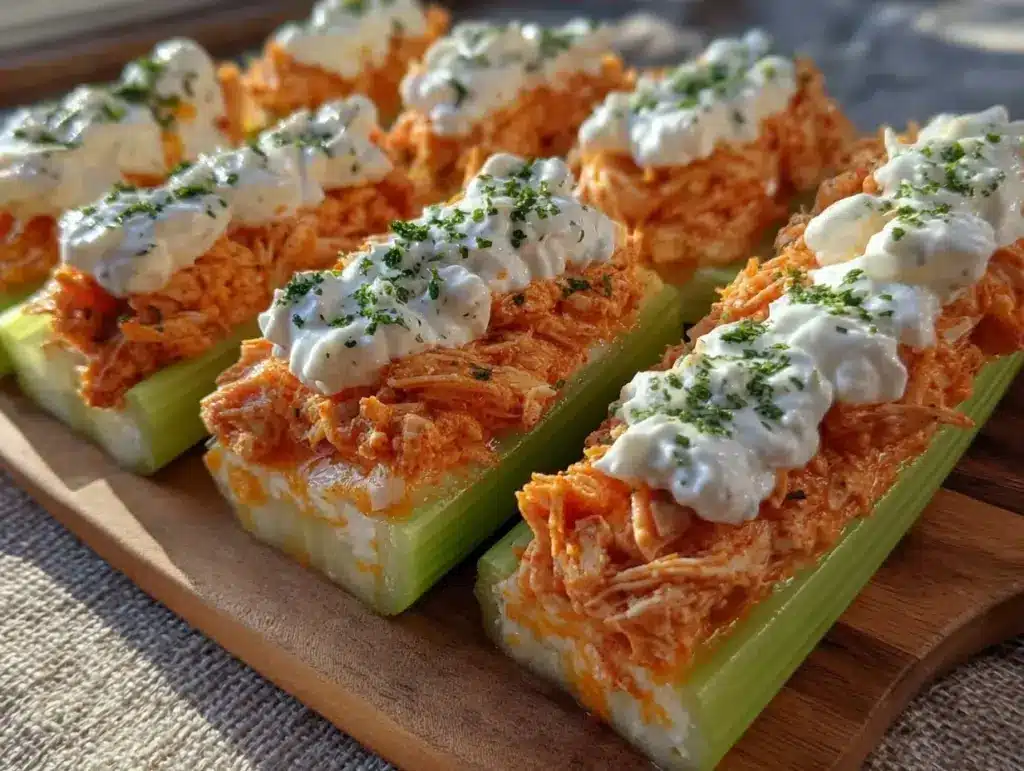 Healthy Buffalo Chicken Celery Boats - featured image