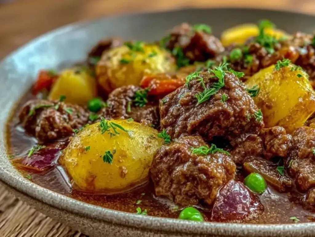 hearty ground beef stew - featured image
