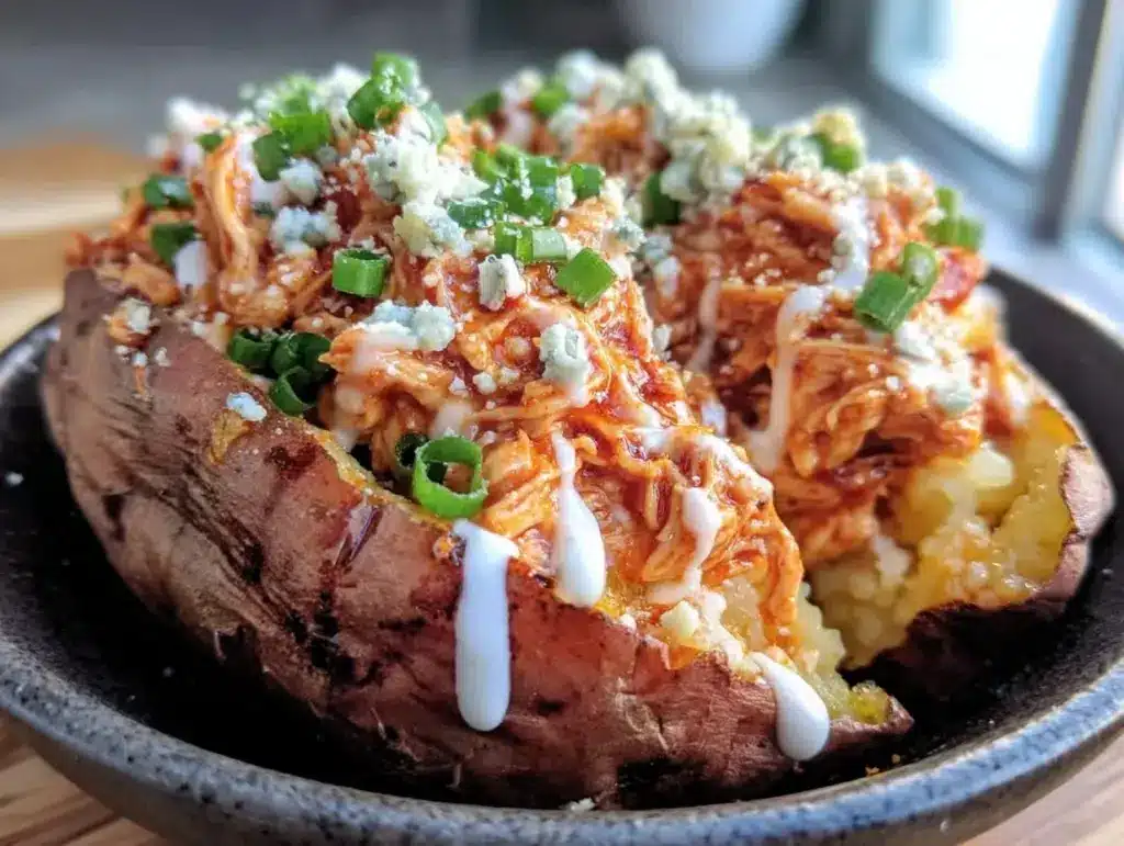 High-Protein Buffalo Chicken Stuffed Sweet Potatoes - featured image