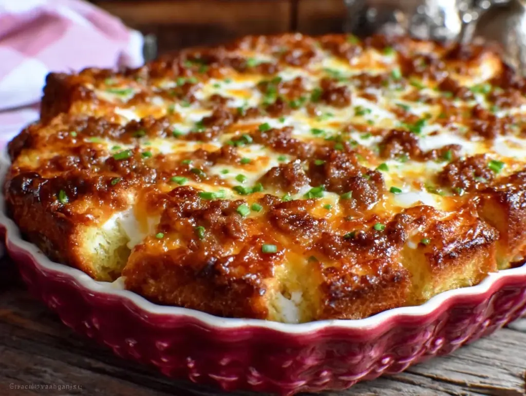 make-ahead cheesy sausage breakfast casserole for kids - featured image