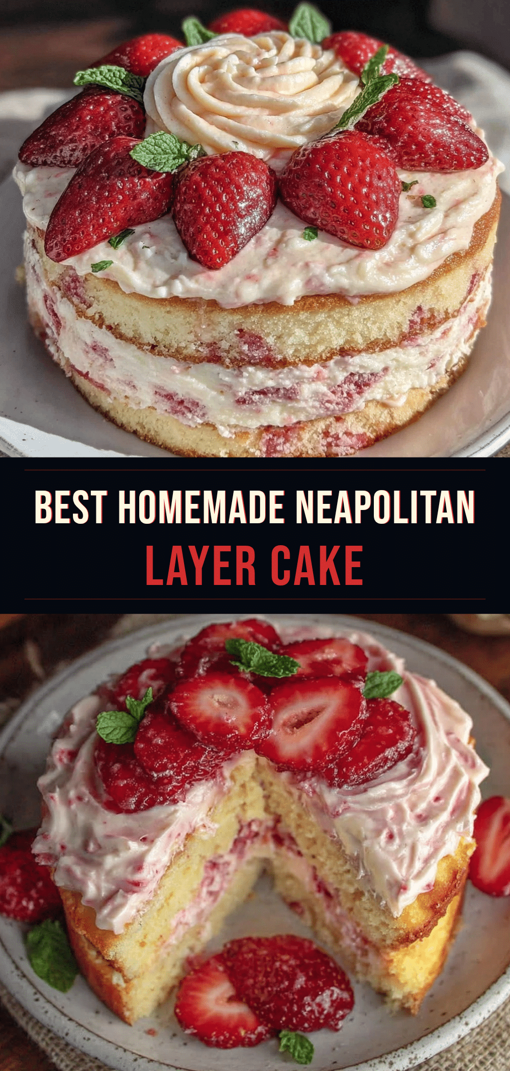 Neapolitan Layer Cake: 3 Flavor Strawberry Frosting 5 Neapolitan Layer Cake recipe
