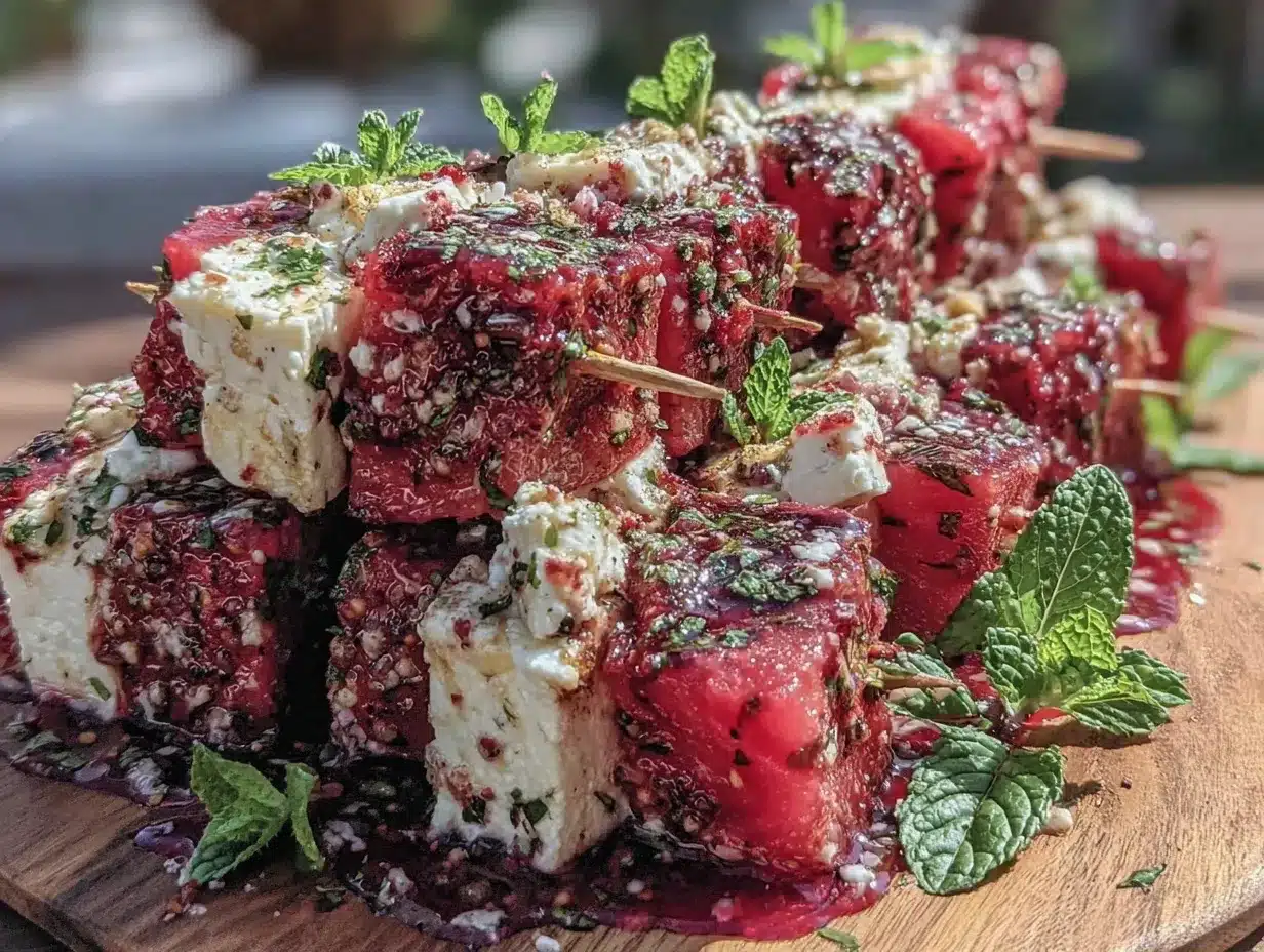 Outdoor Watermelon Feta Skewers 4 outdoor watermelon feta skewers preparation steps