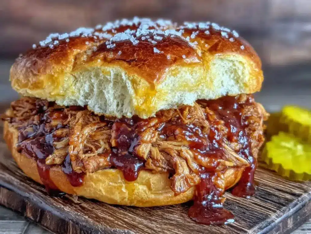 slow cooker bbq pulled chicken sandwiches - featured image